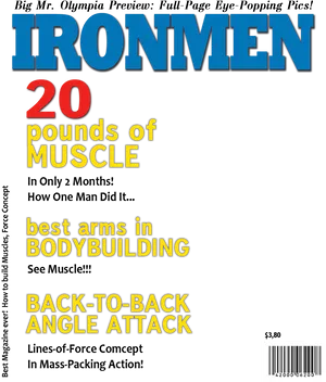 Iron Man Magazine Cover Muscle Gain Promotion PNG image