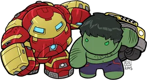 Iron Manand Hulk Cartoon Illustration PNG image