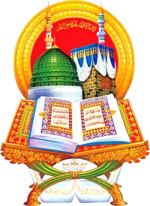 Islamic Holy Bookand Mosque Illustration PNG image