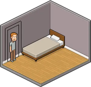 Isometric Bedroomwith Wood Flooring PNG image
