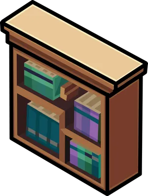 Isometric Bookshelfwith Books PNG image