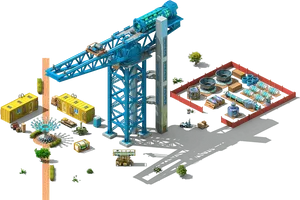 Isometric Construction Sitewith Tower Crane PNG