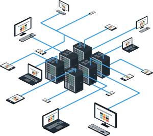 Isometric Network Infrastructure Design PNG image