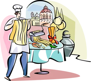 Italian Chef Serving Pasta Cartoon