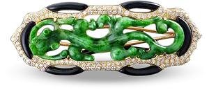 Jade Dragon Gold Diamond Brooch PNG image