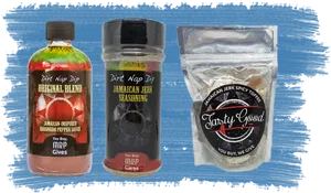 Jamaican Inspired Seasoningsand Snack Packaging PNG image