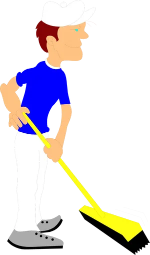 Janitor Cleaning With Broom Vector Illustration PNG image