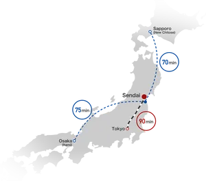 Japan Domestic Flight Durations Map PNG image