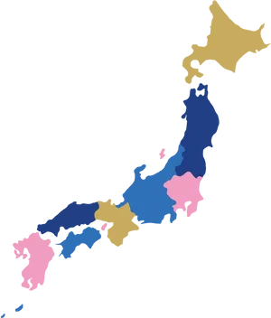 Japan Regions Map Color Coded PNG image