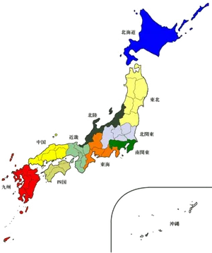 Japan Regions Map Color Coded PNG image