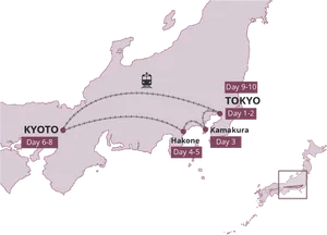 Japan Travel Itinerary Map Tokyo Kyoto