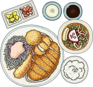 Japanese Tonkatsu Set Meal Illustration