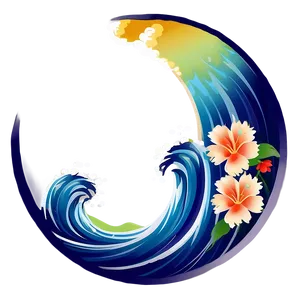 Japanese Wave With Flowers Png 42 PNG image