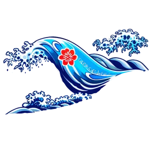 Japanese Wave With Flowers Png 96 PNG image