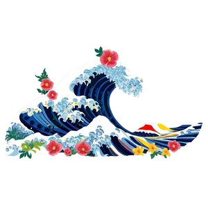 Japanese Wave With Flowers Png Wkn41 PNG image