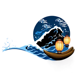 Japanese Wave With Lanterns PNG Eye