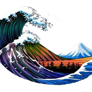 Japanese Wave With Mount Fuji Png 06242024 PNG image