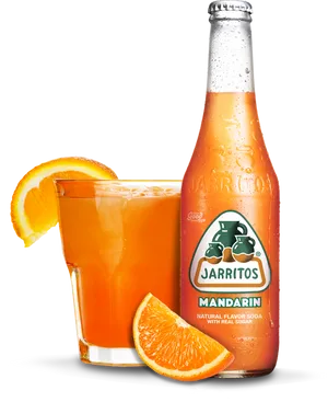 Jarritos Mandarin Soda Bottleand Glass PNG image