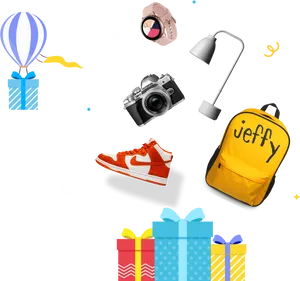 Jeffy Branded Backpackand Accessories PNG image