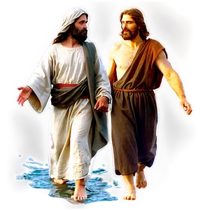 Jesus And Peter Walking On Water PNG Dph50