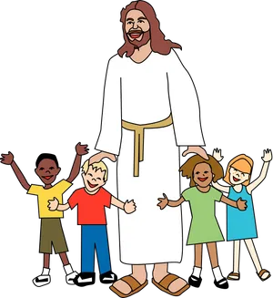 Jesus With Children Illustration PNG image