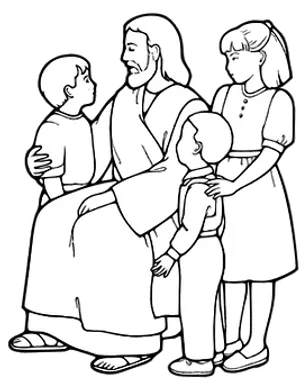 Jesus With Children Line Art