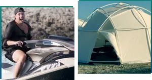Jet Ski Excitementand Geodesic Dome Tent PNG image
