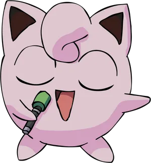 Jigglypuff Singing With Microphone PNG image