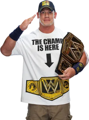 John Cena Salutewith Championship Belt PNG image