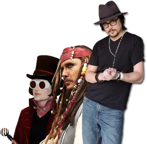 Johnny Depp Iconic Roles Collage PNG image