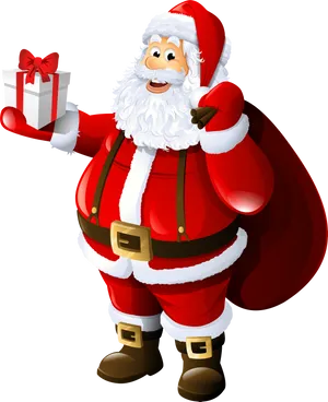Jolly Santa Clauswith Gift PNG image