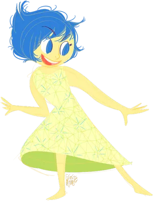 Joyful Blue Haired Character Dancing PNG image