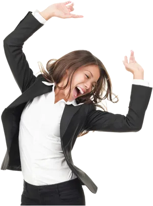 Joyful Businesswoman Celebrating Success PNG image