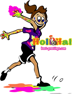 Joyful Holi Celebration Cartoon PNG image