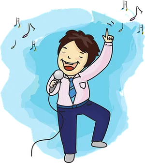Joyful Karaoke Singer Cartoon PNG image