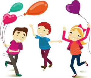 Joyful Kids With Balloons_ Friendship Moment PNG image