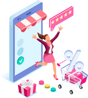 Joyful Online Shopping Experience PNG image