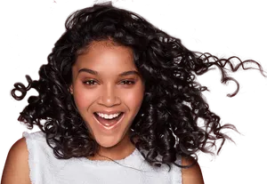 Joyful Woman With Curly Hair PNG image