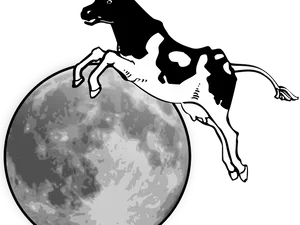 Jumping Cow Over Moon Illustration PNG image