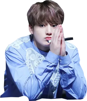 Jungkook Blue Blazer Hand Gesture PNG