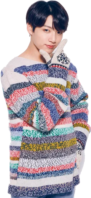 Jungkook Colorful Sweater Pose PNG