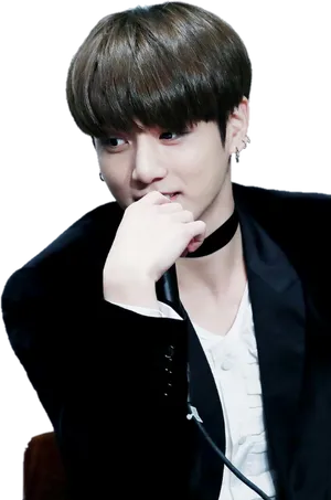 Jungkook Contemplative Glance PNG image