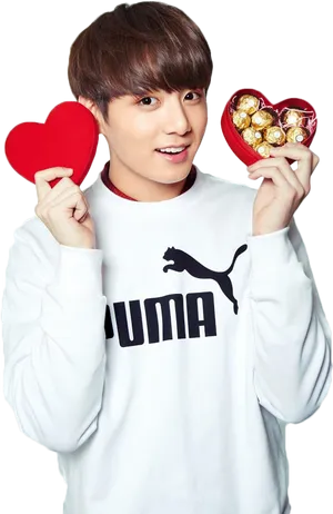 Jungkook Holding Heart Boxand Heart Cutout PNG image