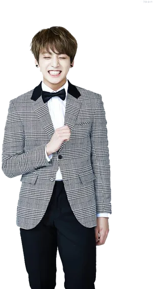 Jungkook Laughingin Checkered Suit PNG