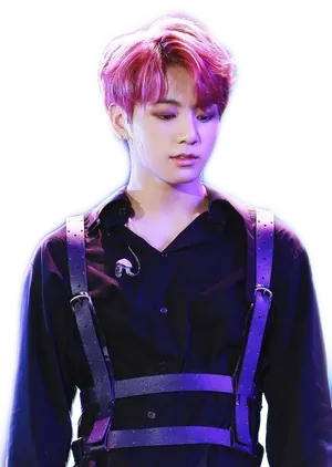 Jungkook Pensive Lookwith Pink Hair PNG