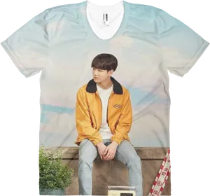 Jungkook Sitting Casual Outfit PNG image