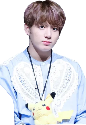 Jungkook With Pikachu Plush PNG