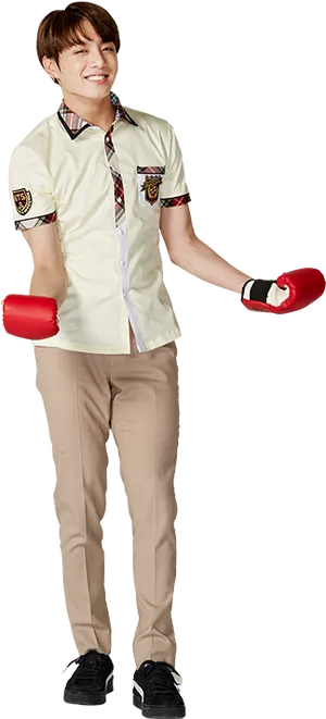 Jungkookin Casual Outfitwith Boxing Gloves PNG image