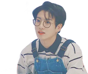 Jungkookin Glassesand Denim Overalls PNG