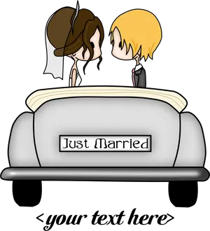 Just Married Cartoon Couple Car Illustration PNG image